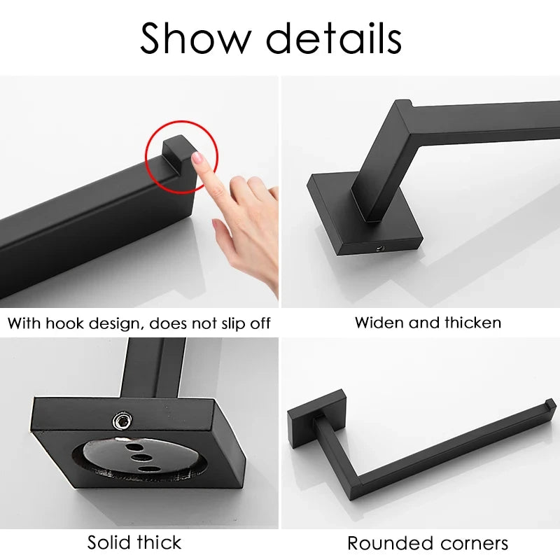 304 Stainless Steel Bathroom Accessories 1 Piece Matte Black Toilet Paper Holder Wall Mounted Tissue Roll Hanger Bathroom