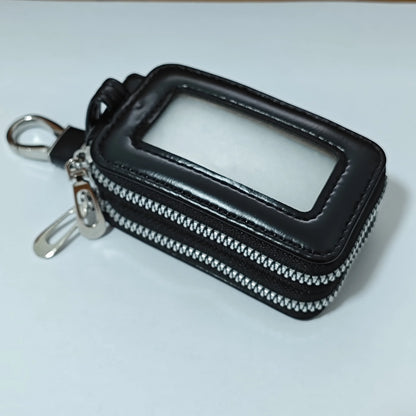 High-End Double Layer Zipper Car Key Holder Leather Key Case Large Capacity Universal Men Women Key Pouch with Keychain