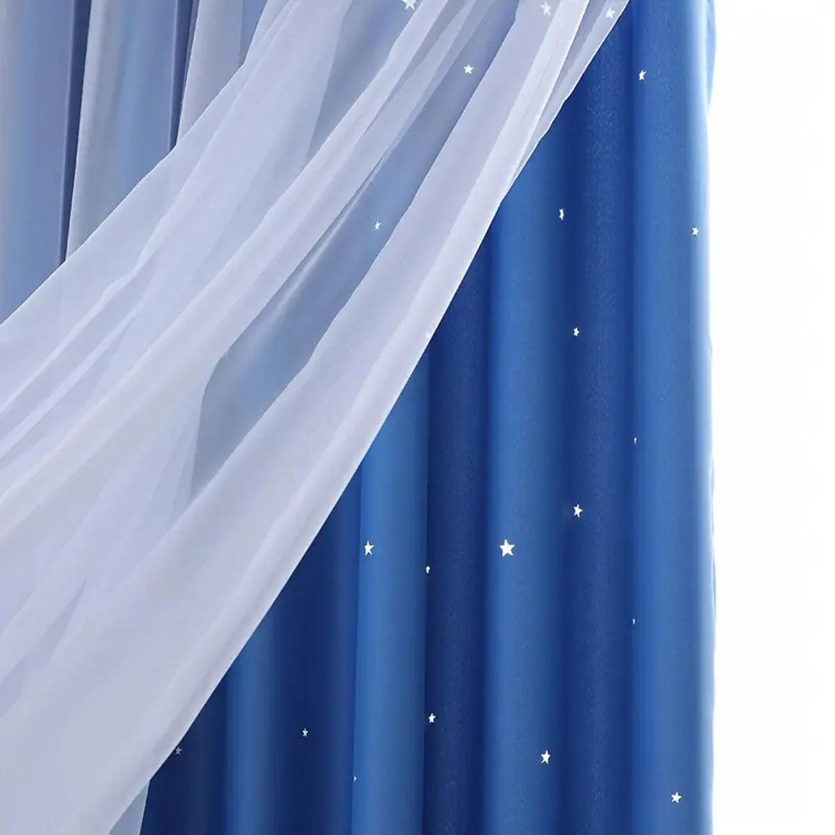 1pc Stylish Double Layer Sheer  Paired Curtains, Star Details, Blackout for Living Room,Bedroom,Cozy Dreamy Space
