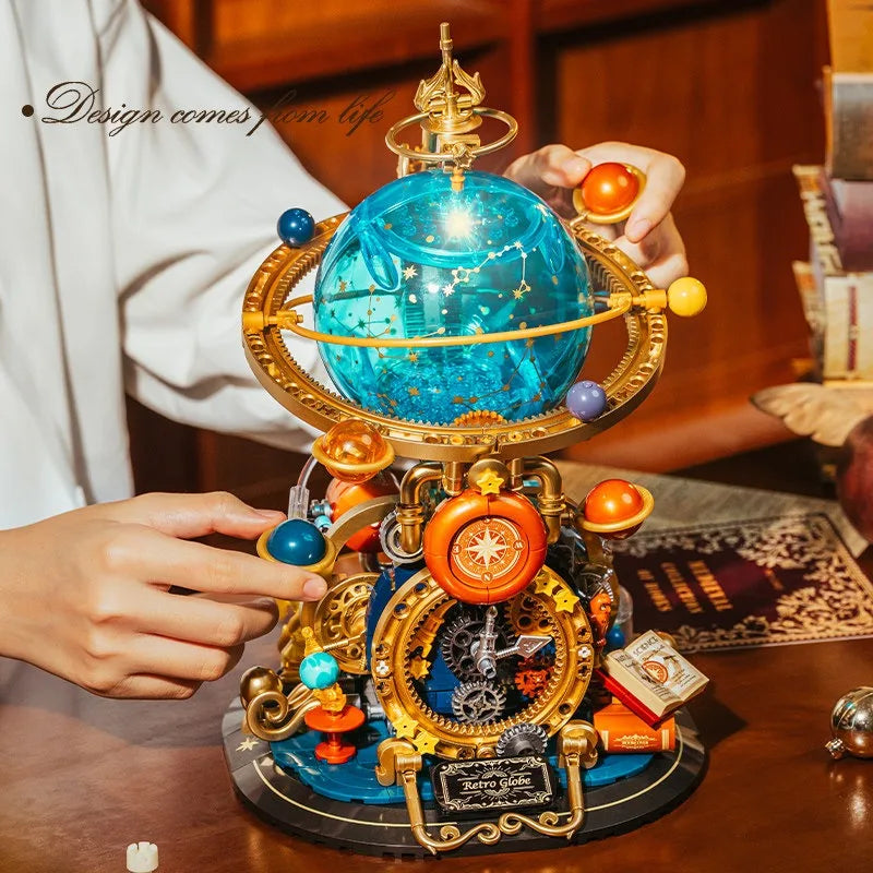 New Retro Rotating Earth Model Building Block Splicing Movable Construction Educational Decoration Ornament Toy Collection Gift