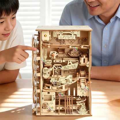 Ury 3D Wooden Puzzle Electric Track Device Marble Run Book Nook Set Counter Current Compass Model Ball Maze Assembly Gift