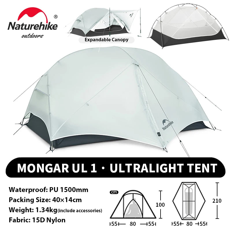 Naturehike Mongar UL PRO 1-3 People Tent 20D Ultralight Travel Waterproof Hiking Survival Outdoor Camping Portable Sun Shelter