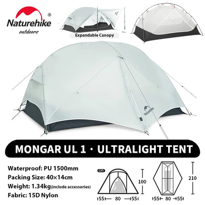 Naturehike Mongar UL PRO 1-3 People Tent 20D Ultralight Travel Waterproof Hiking Survival Outdoor Camping Portable Sun Shelter