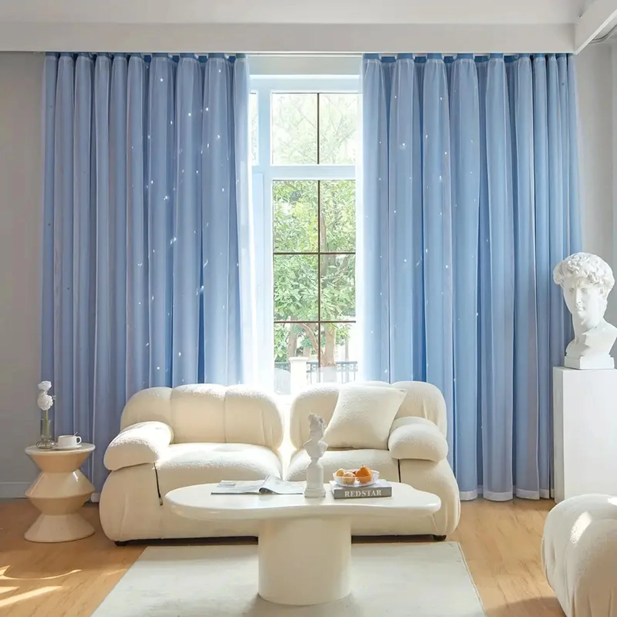 1pc Stylish Double Layer Sheer  Paired Curtains, Star Details, Blackout for Living Room,Bedroom,Cozy Dreamy Space