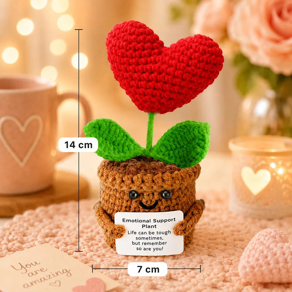 Positive Crochet Handmade Amigurumi Doll Emotional Support Pocket Hug Knit Plant Flower Encouragement Gift for Friends Coworker