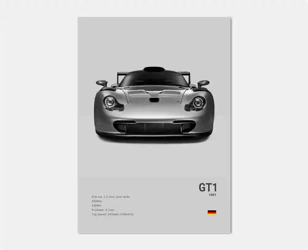 Pop Black and White Germany Luxury Super Sport Car Poster Aesthetic 911 GT3 RS Turbo Canvas Print for Wall Art Garage Room Decor