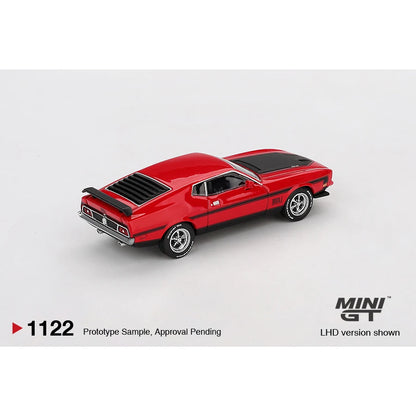 MINIGT 1/64 Ford Mustang Mach1 1971 Race Red Super Car Model Car Vintage Cars Diecast Vehicle Collection Model With Display Case