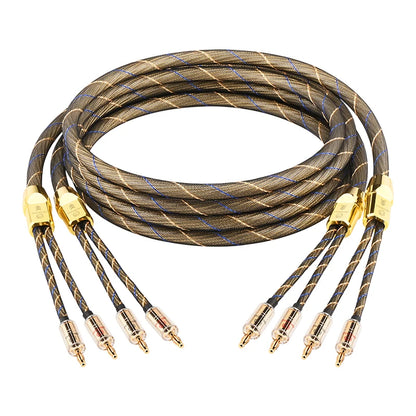 One Pair HiFi Speaker Cable High-end OCC Silver Plated Audio Amplifier Cable With Banana Gold Plating Plug Cable