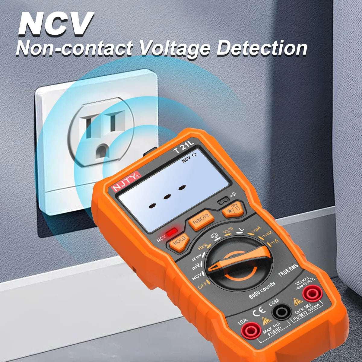 NJTY T21 Professional True RMS Digital Multimeter 6000 Counts True-RMS Auto/ Manual Range AC/DC Voltage Anti-Burn Voltmeter