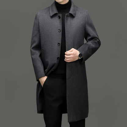 Men's High-End and Fashionable Cashmere Coats for Autumn and Winter, Mid-Length Lapel Jackets, Wool and Woolen Fabrics