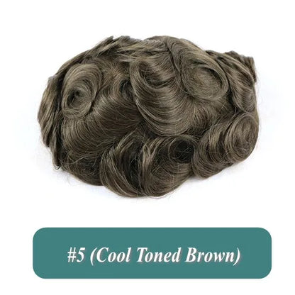 5 Inches Human Hair Brown Gray Blonde Natural Hairline Men's Toupee Long Last 0.1mm Poly Skin Silicon Base #4 1b50 Hair Replace
