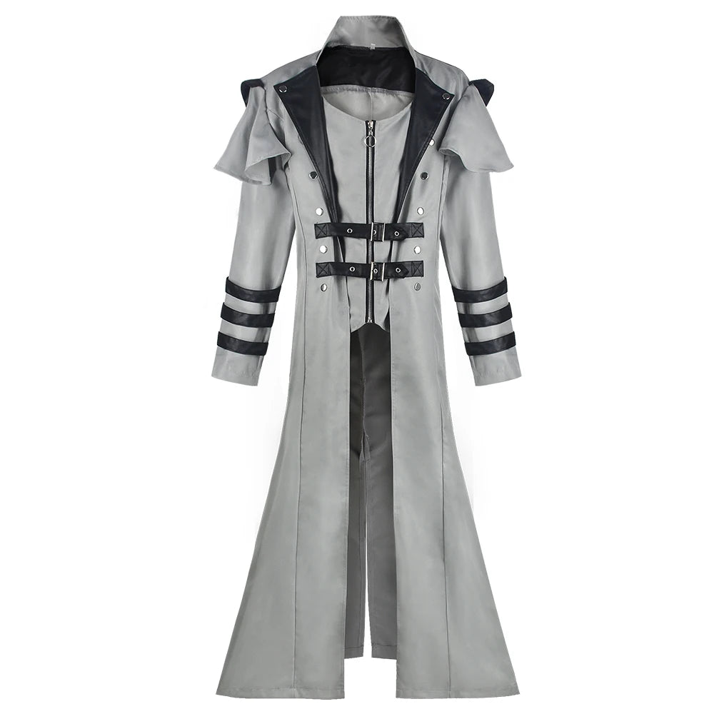 Vintage Medieval Long Trench Coat Gothic Double Breasted Jacket Men's Steampunk Overcoat Victorian Cosplay Tailcoat