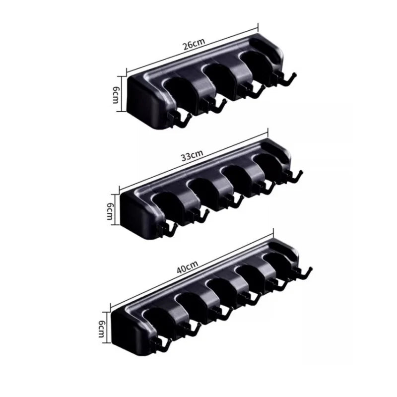 Wall Mounted Mop Holder 3/4/5 Position Multi-Functional Broom Hanger Shelf Kitchen Storage Home Black Plastic Mop Holder