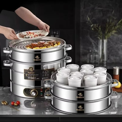 Composite Bottom 48CM Large Electric Food Steamers Thickened Healthy Cooker with Anti-Dry Burn for Home Commercial Kitchen 220V
