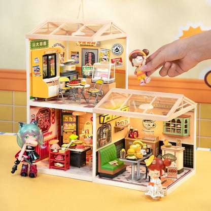 Rolife DIY Miniature House Kit Model Building Craft Kit with LED for Adults Kids Panda Hot Pot and Night Out Food Stall