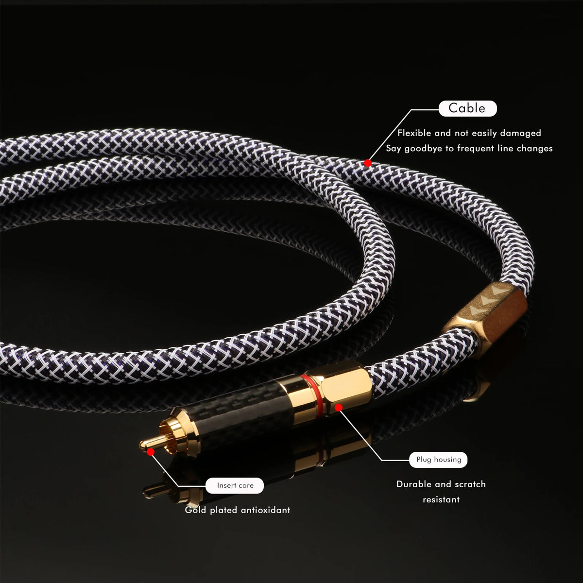 1PCS 75ohm Digital Coaxial Cable 8N OCC Silver Plated SPDIF RCA Cable DAC Cable Crystal Copper For Subwoofer Amplifier