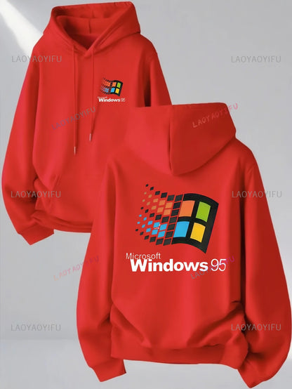 Windows 95 Graphic Vintage for Tech Enthusiasts Casual Streetwear Outfit Print Soft Material Pullover Pattern  Hoodie Unisex Top
