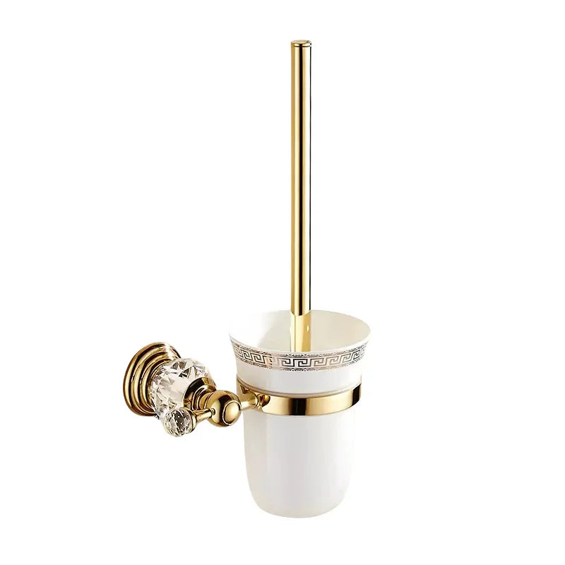 Luxury Gold Polished Brass Bathroom Accessories Set - Wall-Mounted Crystal Bath Hardware Collection