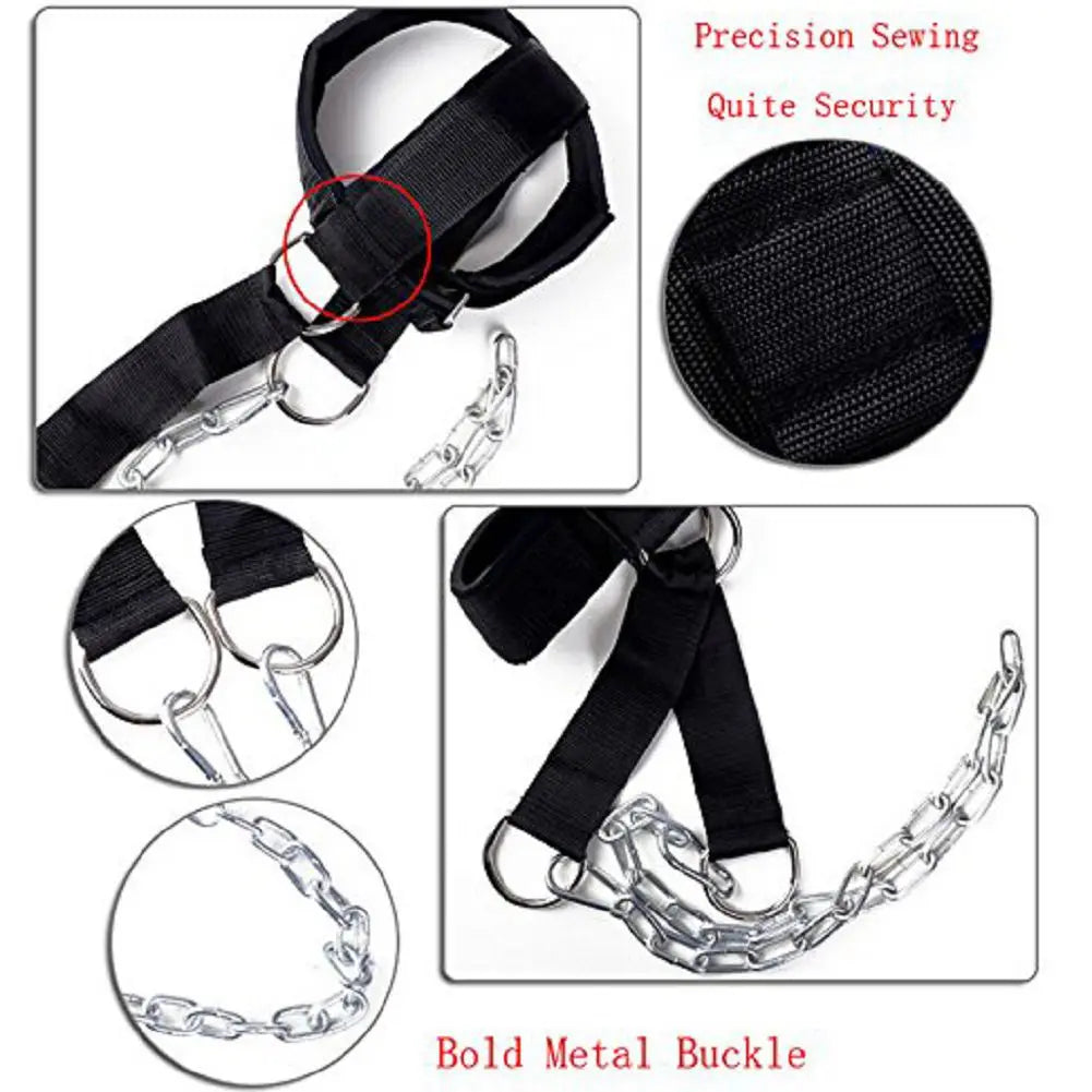 Padded Neck Training Head Harness with Chain Weight Load Lifting Chin Head Exerciser Straps Gym Bodbuilding Fitness Equipment