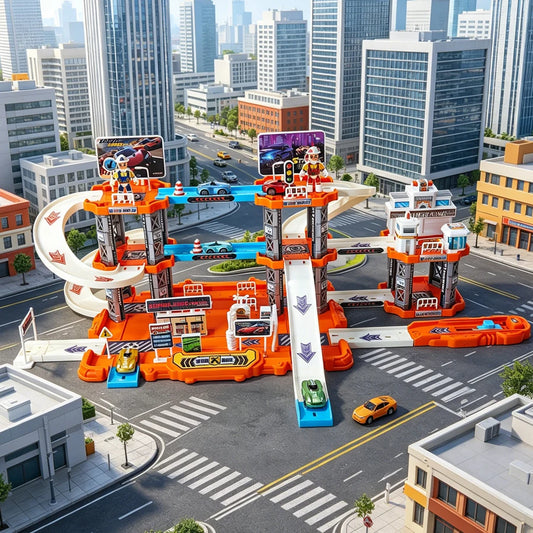 Children's Large Track Parking Toy Set, City Rail Car Theme Suitable for Two Players, Perfect for Boys' Birthday Gifts