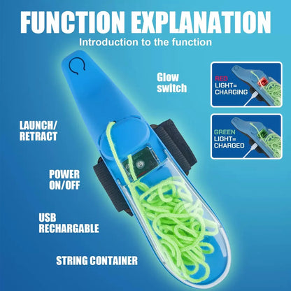 Auto Retract Spider Silk Wrist Launcher, Luminous String Shooter USB Charging Cosplay Toy