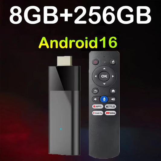 Android16 Q12 TV Stick 8K Ultra Smart TV Box H313 Google Assistant Dual Wifi 5G Voice BT6.0 8GB 256GB Android 16 Media Player
