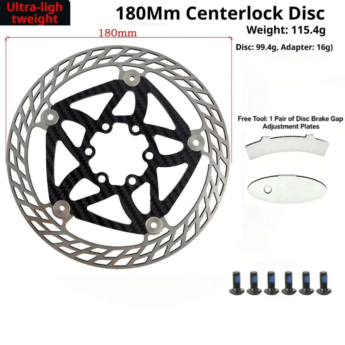Ultra Light Carbon Fiber Bicycle Disc Brake Rotor 140mm 160mm 180mm 6-Bolt Center Lock Floating Brake Disc Stainless Steel Heat