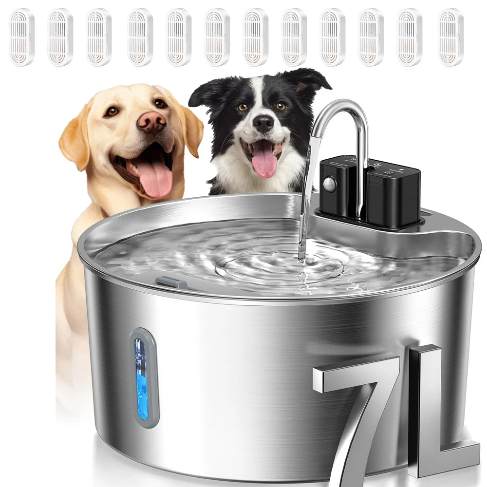 7L Stainless Steel Wireless Recharging Sensor Cat Water Fountain Auto Drinking Fountain For Cats Dog Drinker Pet Dispenser Bowl