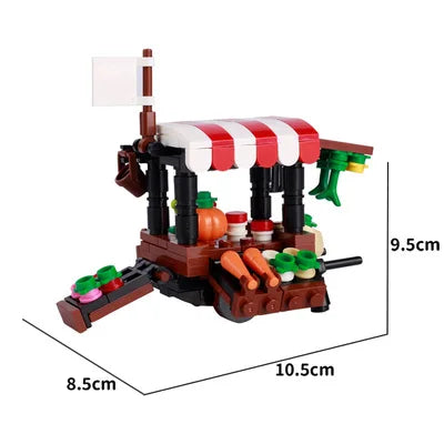 MOC Notice Board Building Blocks Bee Farm Fountain Bonfire Stove Medieval Town Street View Water Wall Bridge Road Sign Brick Toy