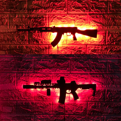 ZK30 creative luminous gun model wall hanging LED wall light wooden board indoor bar decoration USB night light cable 2 meters