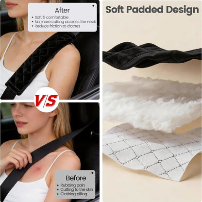 2 Pcs Seat Belt Cover, Soft Shoulder Pad for Comfortable Driving Compatible with All Cars SUV Trucks Backpack Strap Black
