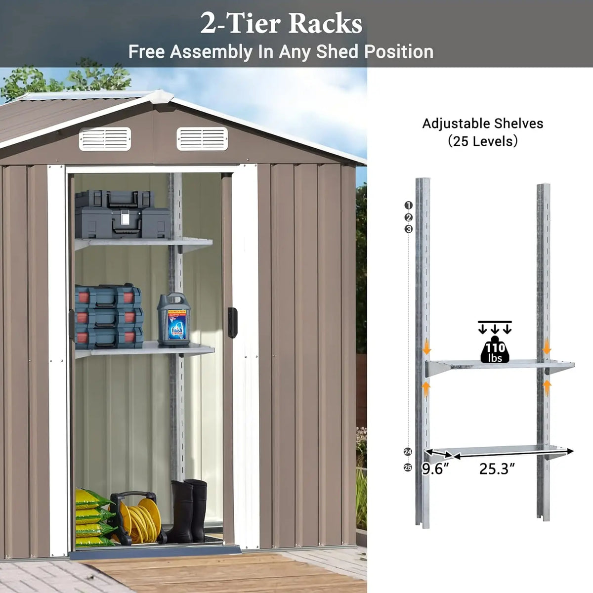 Outdoor Steel Storage Shed Garden Tool Storage House Lockable Door Waterproof Rust Resistant Backyard Patio Utility Building