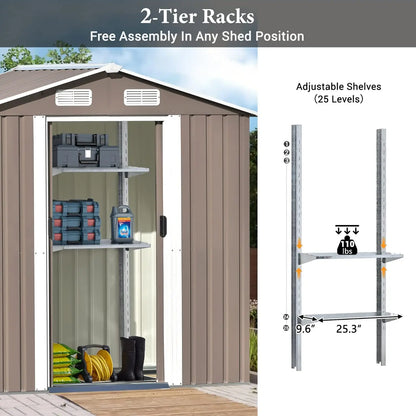 Outdoor Steel Storage Shed Garden Tool Storage House Lockable Door Waterproof Rust Resistant Backyard Patio Utility Building