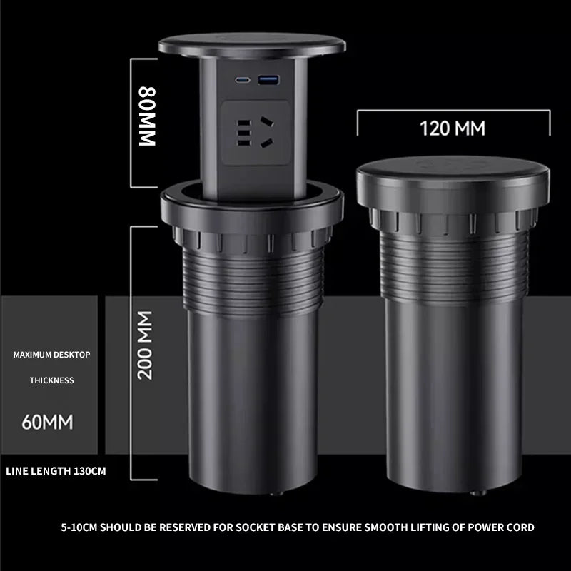 Hydraulic Lifting Socket Automatic Pop  Up Wireless Charge Universal/US/UK/TL Plug Adapter Hidden Four Sided Socket Power Supply