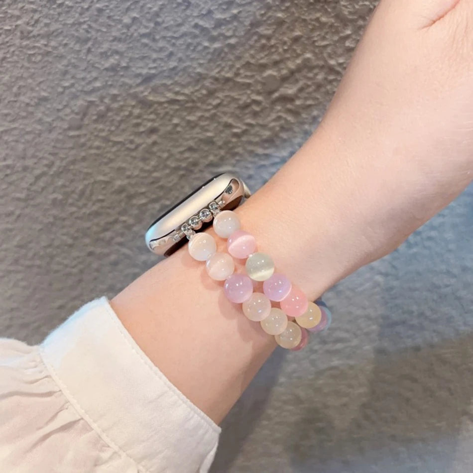 Strap For Apple Watch Band S11/10/9/8/7/SE/Ultra IWatch 49/46/45/44/42/41/40/38mm Fashion Rainbow Energy Stone Elastic Bracelet