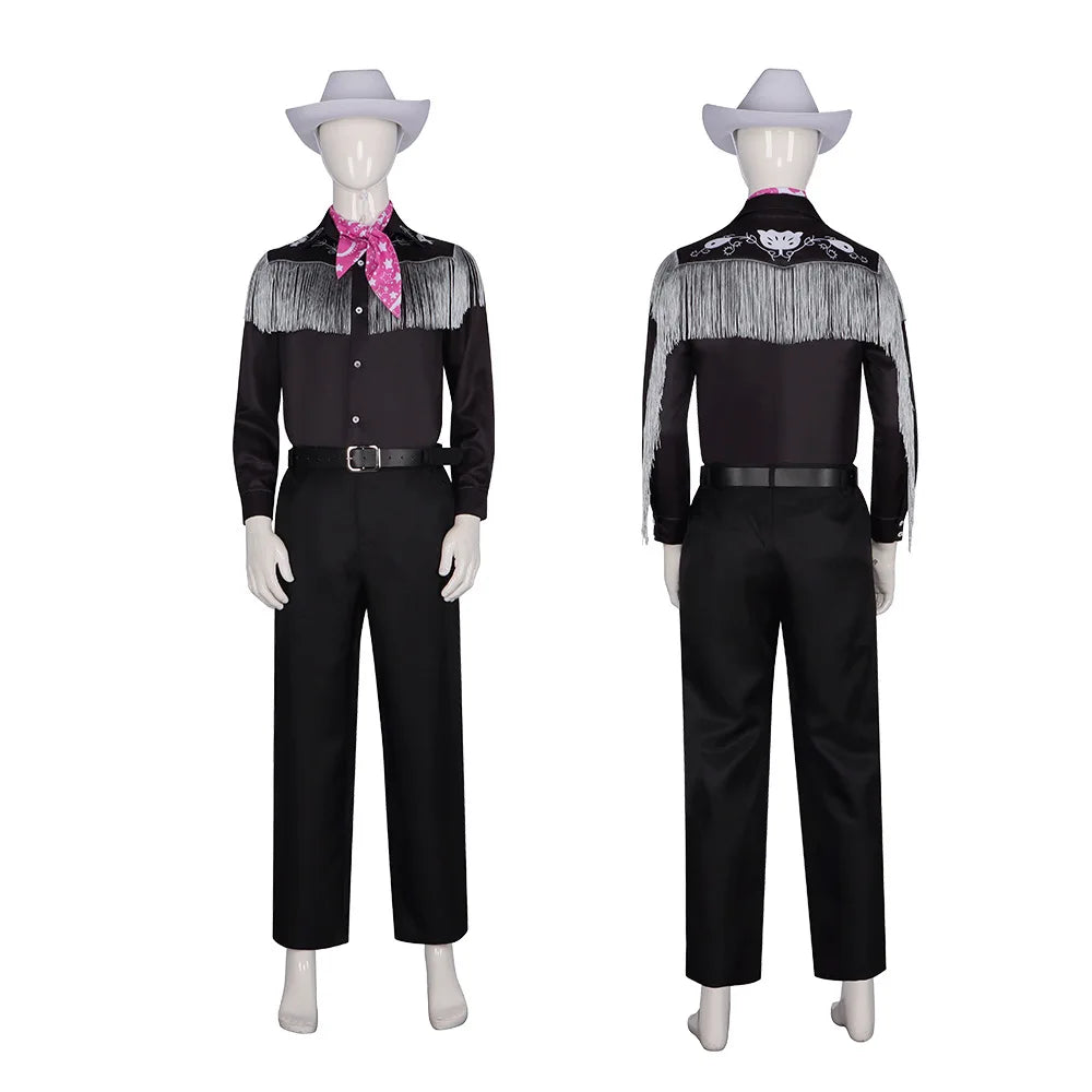 KEN Cosplay Costume with Hat Cowboy With Scarf Western Long Sleeve Fringe Shirt Halloween Cosplay For Mens B