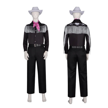 KEN Cosplay Costume with Hat Cowboy With Scarf Western Long Sleeve Fringe Shirt Halloween Cosplay For Mens B