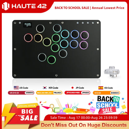 Haute42 T16 Black Stickless Hitbox Controller Leverless Arcade Fightstick For PC/PS4/PS5/Switch Fighting Game Hitbox Leverless