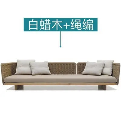 Woven Rattan Outdoor Sofa with Solid Wood Base, Weather-Resistant Patio Couch, 3-Seater Lounge Sofa for Balcony & Garden