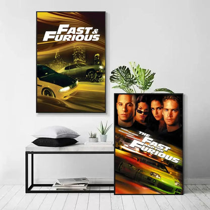 Movie Fast & Furious Poster Self-adhesive Art Waterproof Paper Sticker Coffee House Bar Room Wall Decor