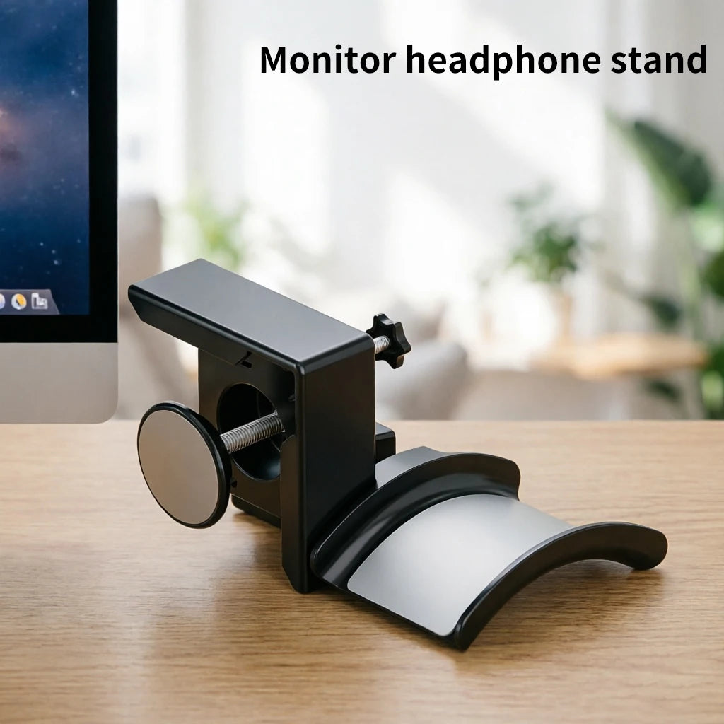 Monitor Headphone Stand Adjustable Clamp-On Saving Space Headset Holder Earphone Hanger for Gaming Office