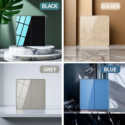 86X86MM Tempered Glass Wall Switch Socket EU FR UK Standard USB Charging Port 10A/13A 250V 1/2/3/4 Gang Crystal Panel