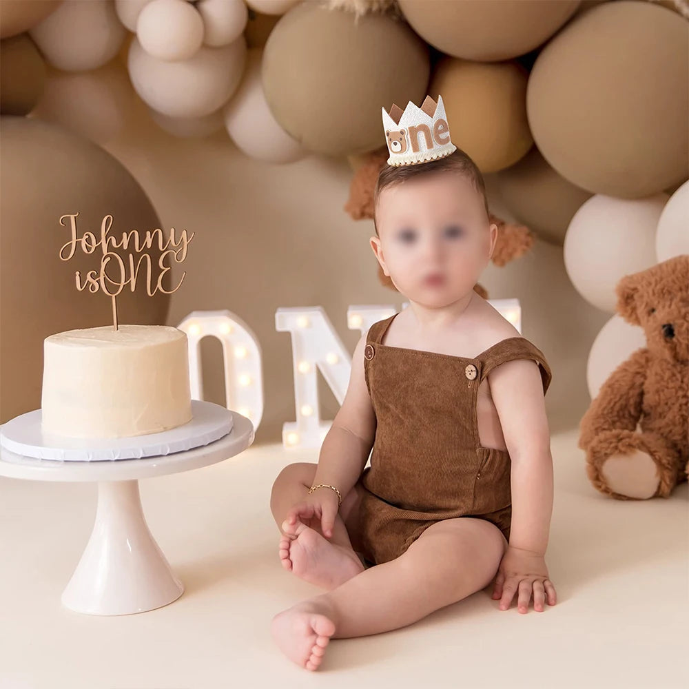Cute Bear Kids 1st Birthday Hat Thick Non-woven Cute Bear Felt Birthday Banner Ball String Baby Shower Party Decoration Supplies