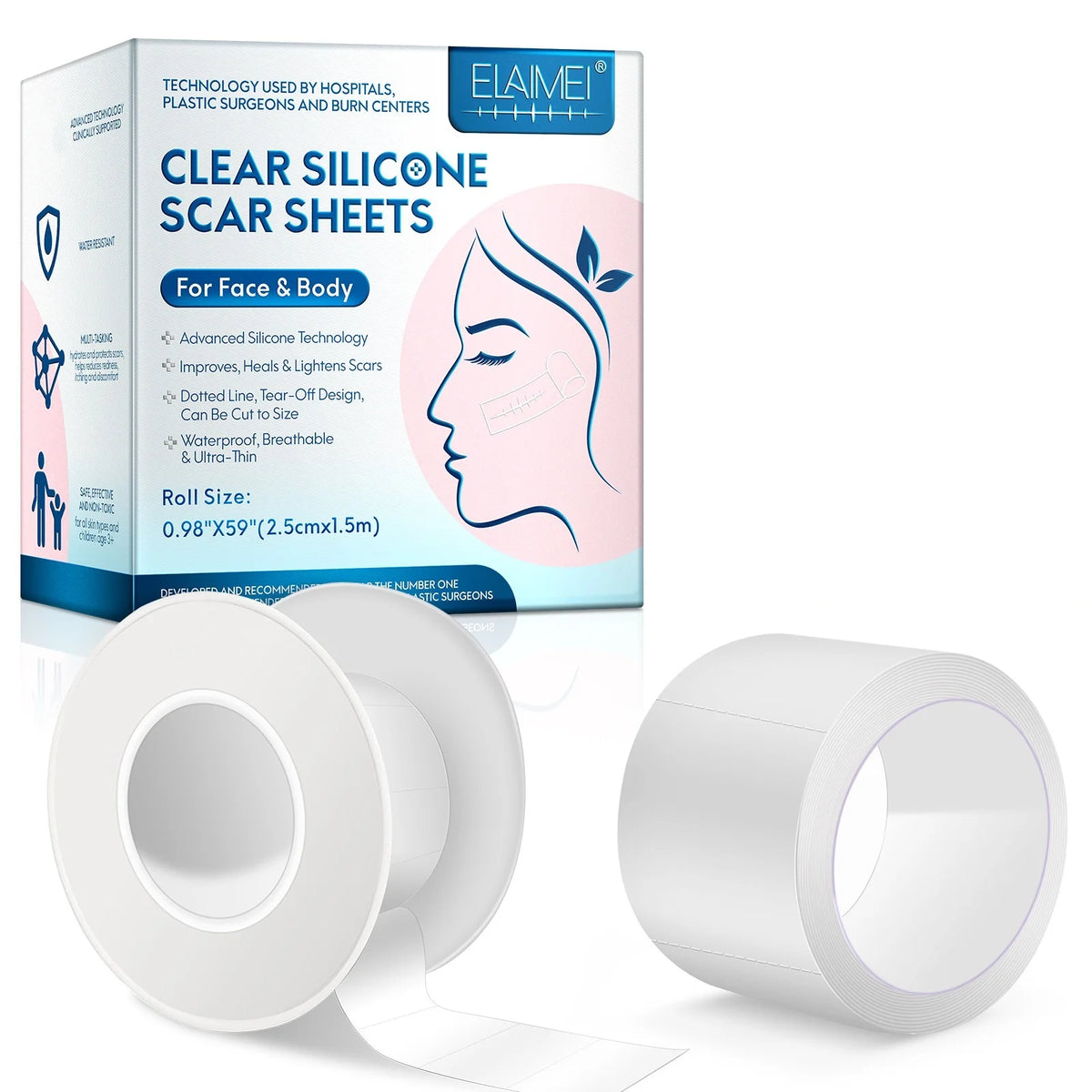 1 Roll Invisible Silicone Scar Sheets , 2.5cm X 150cm Self-Adhesive Scar Cover Tape Skin Care Strips , Transparent Color