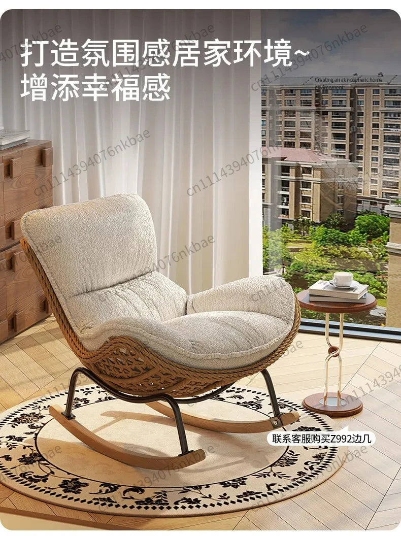 Rattan Rocking Chair for Adults, Lazy Recliner Leisure Sofa, Relax Rocker Chair for Living Room, Balcony Indoor Daily Rest