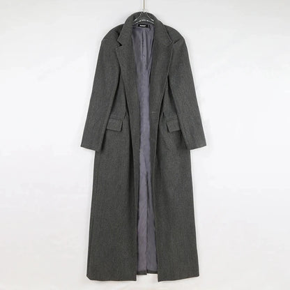 Mauroicardi Autumn Winter Extra Long Warm Black Loose Casual Wool Blends Coat Men Luxury Floor Length Overcoat Korean Fashion