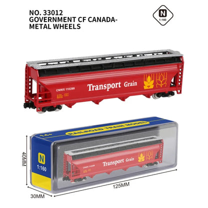 N Scale 1:160 Grain Transport Train Model Metal Wheels Train Carriage Model Adult Classic Collection Sand Table Static Display