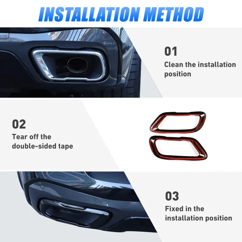 2Pcs Glossy Black Stainless Steel Car Exhaust Muffler Pipe Tip Cover Trim For BMW X5 G05 X6 G06 X7 G07 2019-2025 Accessories ﻿
