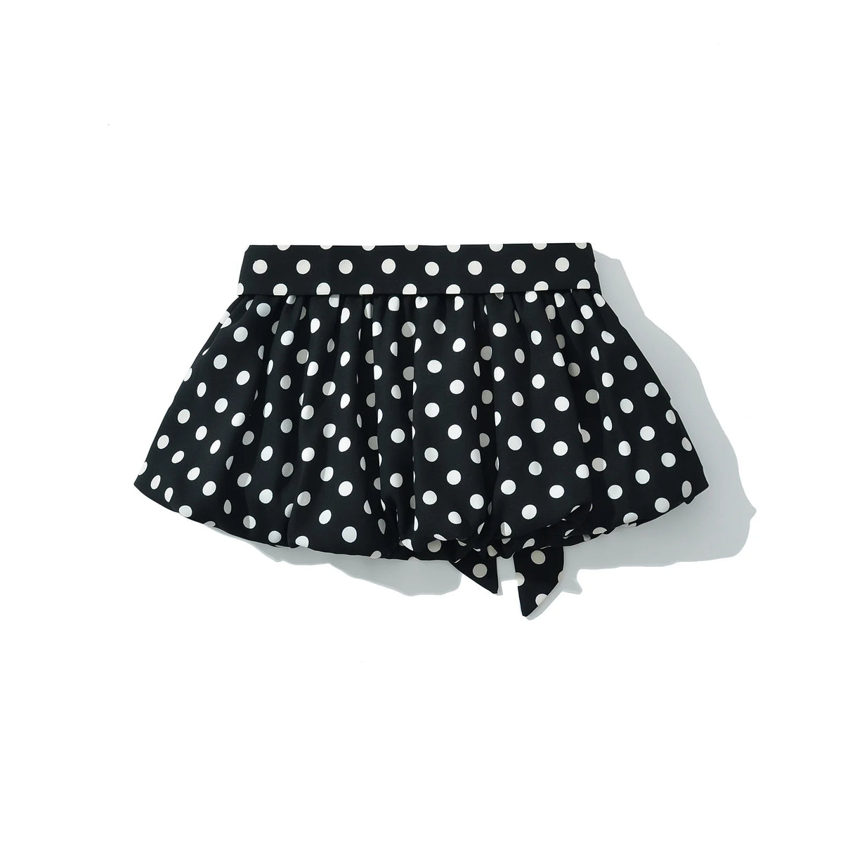 Sexy Black White Polka Dot Halter Tank Top + Tie Bow Sashes Elastic Waist Ruched Ball Gown BUD Mini Skirt 2 Pieces 1 Set