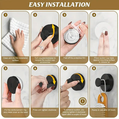 Stainless SteeHeavy Duty Suction Cup Hooks – No Drill Wall Mount for Shower, Bathroom, Kitchen Holds 6.8KG on Glass/Mirror/Tile